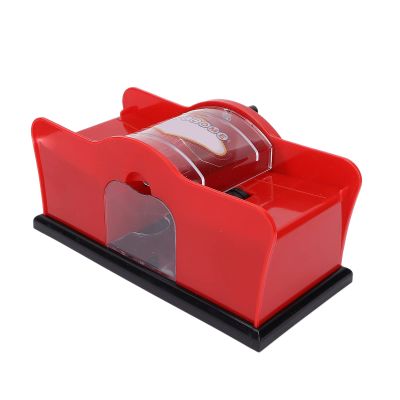 Manual Cards Shuffler, 1-2 Deck of Card Holder, Easy Hand Cranked System, Card Shuffling Machine for Poker, Casino Card Shuffler for Home, Travel, Business, Card Games, 9.1 x 4.3 x 4.3in(red)