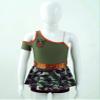 ACSUSS Kids Girls Police Officer Costume Asymmetrical Shoulder Camouflage Print Skirt Hem Short Jumpsuit Army Green 6 Years view 3