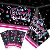 3 Pieces Music Party Tablecloth Happy Birthday Table Cover Decoration Music Note Social Media Themed Party Supplies Favor Disposable Plastic Tablecloth view 1