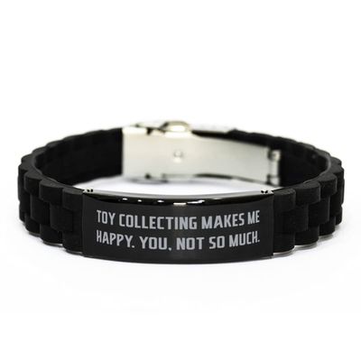 Funny Toy Collecting Black Glidelock Clasp Bracelet, Toy, Gifts for Friends, Present from, Engraved Bracelet for Toy Collecting