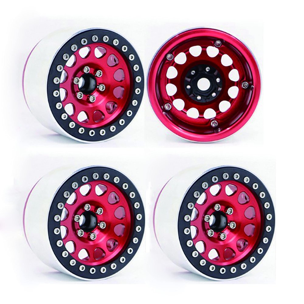 1.9 Beadlock Wheels Rims, for 1/10 RC Crawler Car Traxxas TRX4 D90 Axial SCX10 SCX10 II 90046 SCX10 III AXI03007,Aluminum Alloy (Red)