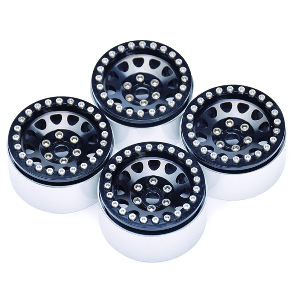 1.9 Beadlock Wheels Rims, for 1/10 RC Crawler Car Traxxas TRX4 D90 Axial SCX10 SCX10 II 90046 SCX10 III AXI03007,Aluminum Alloy (Black)