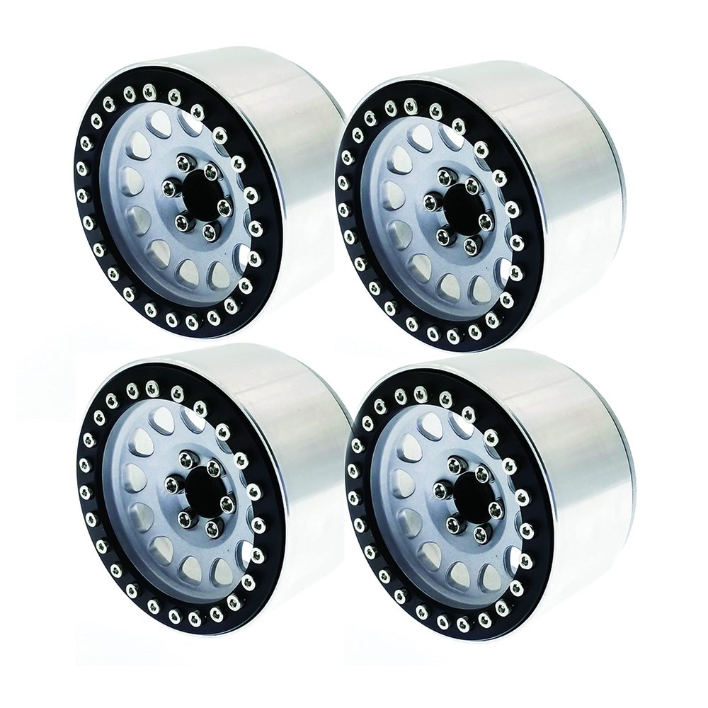 1.9 Beadlock Wheels Rims, for 1/10 RC Crawler Car Traxxas TRX4 D90 Axial SCX10 SCX10 II 90046 SCX10 III AXI03007,Aluminum Alloy (Silver)