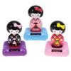 ABOOFAN Solar Powered Shaking Head Dancing Toy Decor Japanese Kokeshi Doll Figurines Statues Car Dashboard Decorations Pink view 1