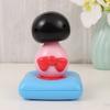 ABOOFAN Solar Powered Shaking Head Dancing Toy Decor Japanese Kokeshi Doll Figurines Statues Car Dashboard Decorations Pink view 3
