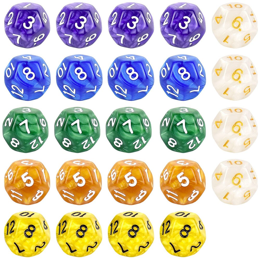 24 Pieces 12 Sided Game Dice Polyhedral Dice Set for DND RPG MTG and Other Table Games Mixed Color