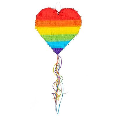 Boland 30965 Rainbow Heart Pull Pinata, Size 37 x 36 x 7.5 cm, for Filling with Sweets and Confetti, Party Fun, Birthday, Gift