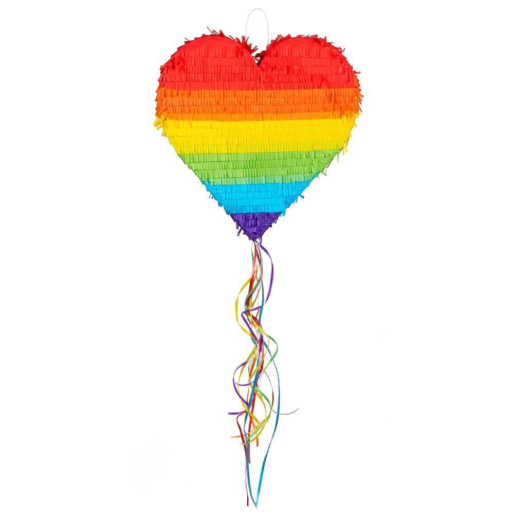 Boland 30965 Rainbow Heart Pull Pinata, Size 37 x 36 x 7.5 cm, for Filling with Sweets and Confetti, Party Fun, Birthday, Gift