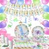 Dinosaur Birthday Party Supplies for Girls - Pink Dinosaur Party Decorations - Balloons Birthday Banner Plates Cups Napkins Tablecloth Tableware (Serves 20) view 1