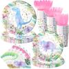 Dinosaur Birthday Party Supplies for Girls - Pink Dinosaur Party Decorations - Balloons Birthday Banner Plates Cups Napkins Tablecloth Tableware (Serves 20) view 3