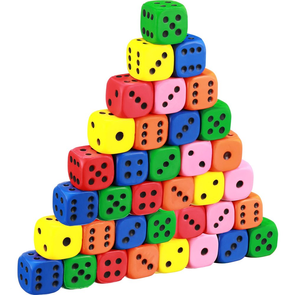 36 Pieces Foam Dice Colorful Cubes Block of Dice with Number Dots for Boy Girl Over 3+, Building, Educational Toys, Math Teaching, Pastime, Party Favors and Classroom Supplies