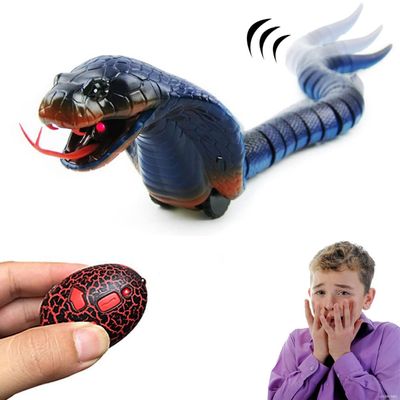 Gawertoy Remote Control Snake Toy for Kids, 17" Rechargeable Realistic RC Snake Naja Cobra Toy with Retractable Tongue and Swinging Tail, Ideal Children Birthday Halloween (Blue)
