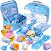 PRE-WORLD Tea Party Set for Little Girls, 46Pcs Princess Tea Time Toy Including Dessert,Cookies,Doughnut,Teapot Tray Cake,Tablecloth,Gloves & Carrying Case,Kitchen Pretend Play for Girls Boys Age 3-6 view 1