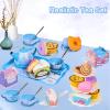 PRE-WORLD Tea Party Set for Little Girls, 46Pcs Princess Tea Time Toy Including Dessert,Cookies,Doughnut,Teapot Tray Cake,Tablecloth,Gloves & Carrying Case,Kitchen Pretend Play for Girls Boys Age 3-6 view 2