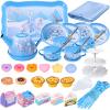 PRE-WORLD Tea Party Set for Little Girls, 46Pcs Princess Tea Time Toy Including Dessert,Cookies,Doughnut,Teapot Tray Cake,Tablecloth,Gloves & Carrying Case,Kitchen Pretend Play for Girls Boys Age 3-6 view 3
