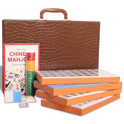 GUSTARIA Chinese Mahjong Set, Mahjong Game Set with 146 Numbered Large Tiles (1.5", Blue), Mahjong Tiles Set with Brown Carrying Case