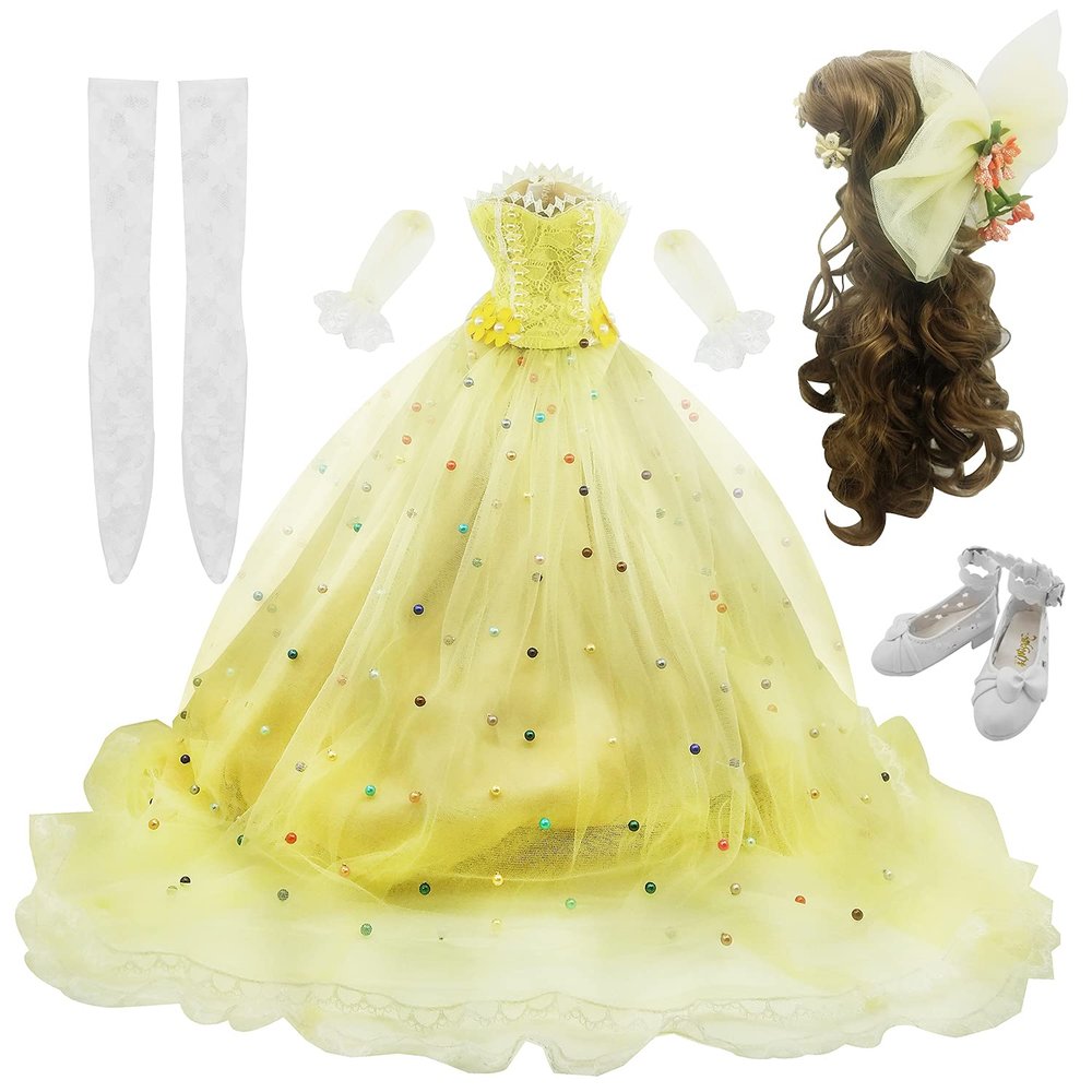 Proudoll 1/3 BJD Doll Clothes Gorgeous Yellow Gown Dress, Princess Look Outfit Set Compatible with 1/3 60cm 24-in SD Dolls