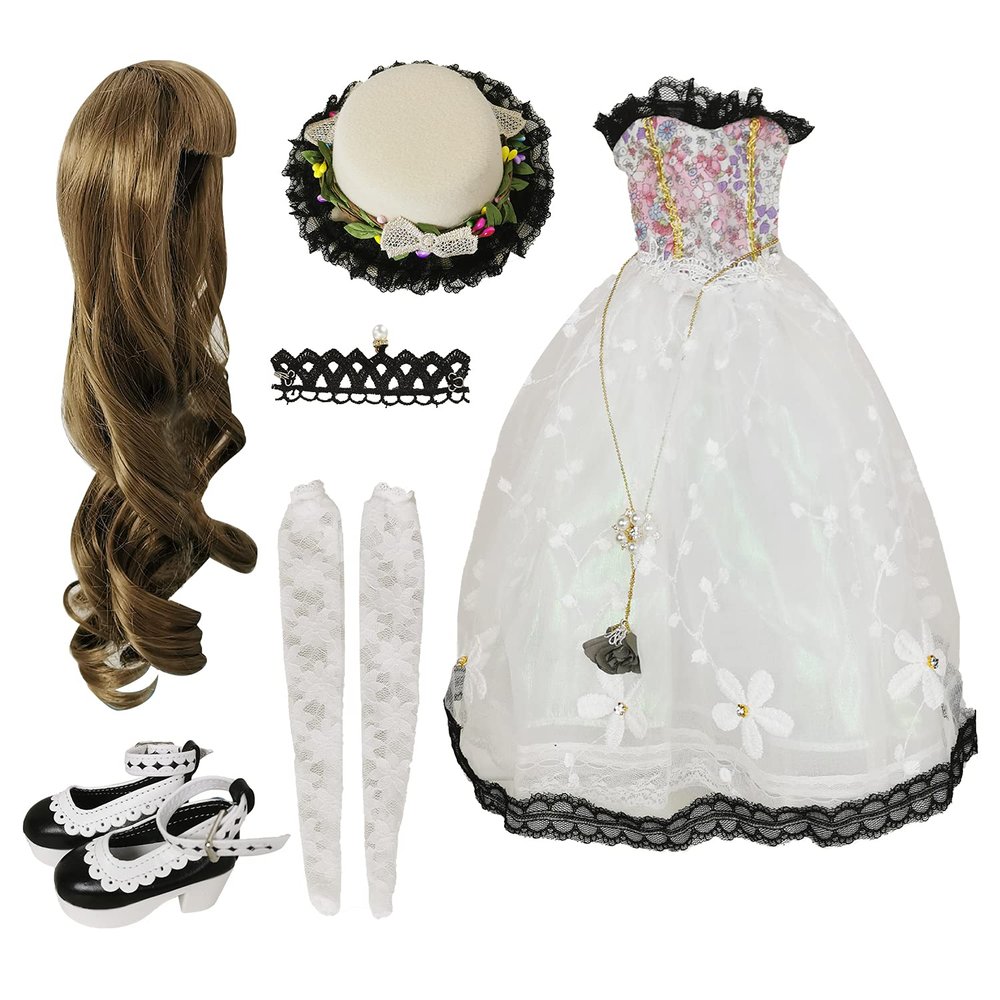 Proudoll 1/3 BJD Doll Clothes Gorgeous White Gown Dress, Princess Gunier Outfit Set Compatible with 1/3 60cm 24-in SD Dolls