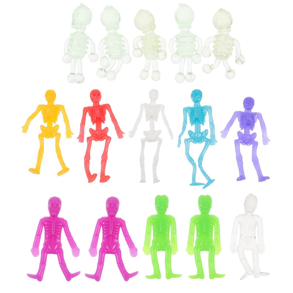 15Pcs Halloween Stretchy Skeleton Toys Skull Sticky Toys Squeeze Bendable Man for Party Favors Goody Bag Fillers Classroom Prizes Random Color