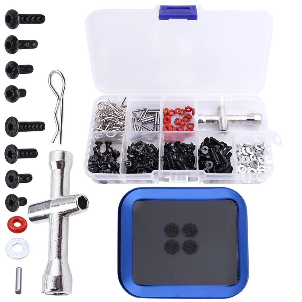 241pcs RC Screws Kit M3 Hex Screw & Screw Tray Repair Tool Hardware Fastener Set for RC Hobby Universal Accessories for Traxxas Arrma Axial Redcat SCX10 Losi HPI 1/8 1/10 Scale RC Cars Crawler