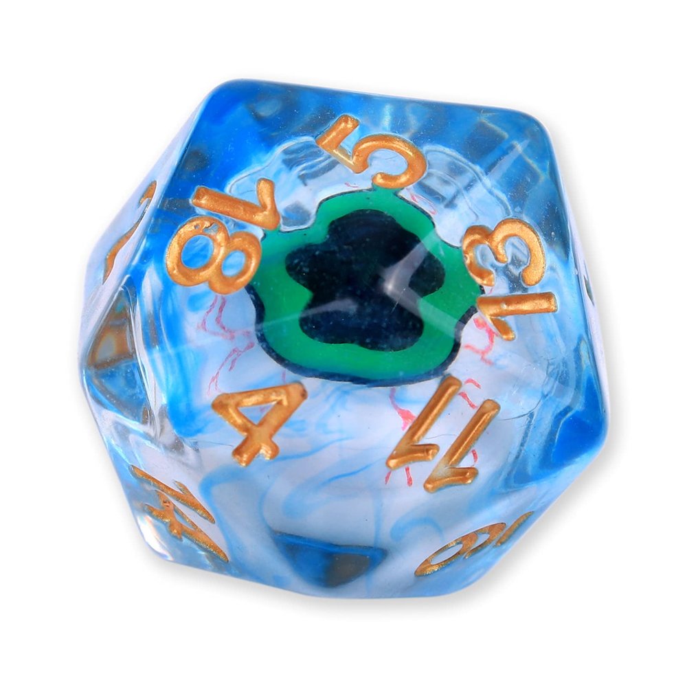 DND Dice Rolling Eyeball D20 Dungeon & Dragon Dice with a Green Bloodshot Eyeball, D20 Blue Polyhedral Dice-5e DND Accessories Board Game for Roleplay Game Starter Beginner