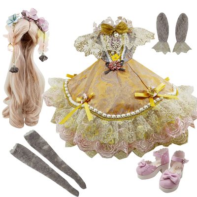 Proudoll 1/3 BJD Doll Clothes Gorgeous Golden Gown Dress, Princess Look Outfit Set Compatible with 1/3 60cm 24-in SD Dolls
