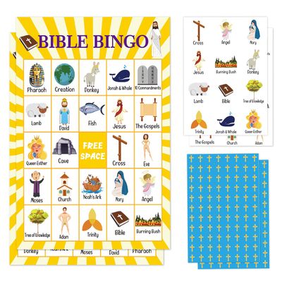OZTEMETY Bible Bingo Card Game, Christian Sunday Church Game Party Supplies, Favors, Decorations, Gifts 24 Players Bingo Game Bible001