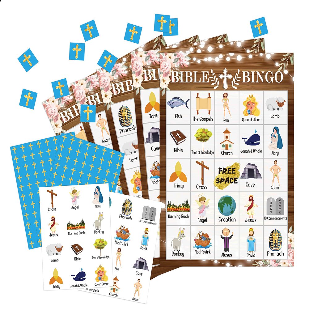 OZTEMETY Bible Bingo Card Games, Christian Sunday Church Game Party Supplies, Favors, Decorations, Gifts 24 Players Bingo Game Bible003
