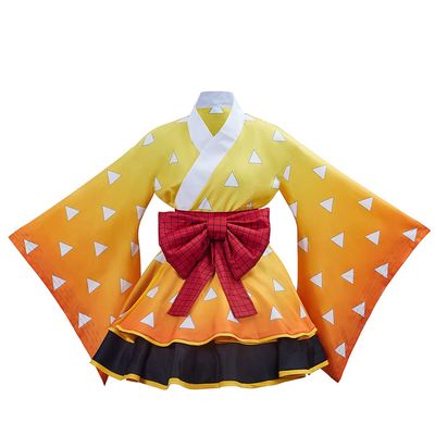 1791's lady Demon Slayer Cosplay Costume Kamado Tanjirou Kimono Cosplay Outfit Black Halloween Party (Agatsuma Zenitsu, L)