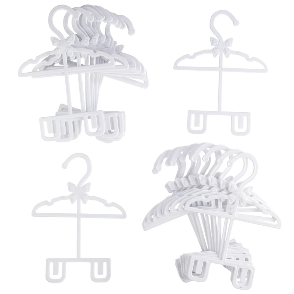 Dress Along Dolly Doll Full-Outfit Clothes Hangers for 18" Dolls - 24pk - Compatible w American Girl- Unique Design Holds Your Top & Bottom at Once Including Dresses, Pants, Shirts, Skirts- White
