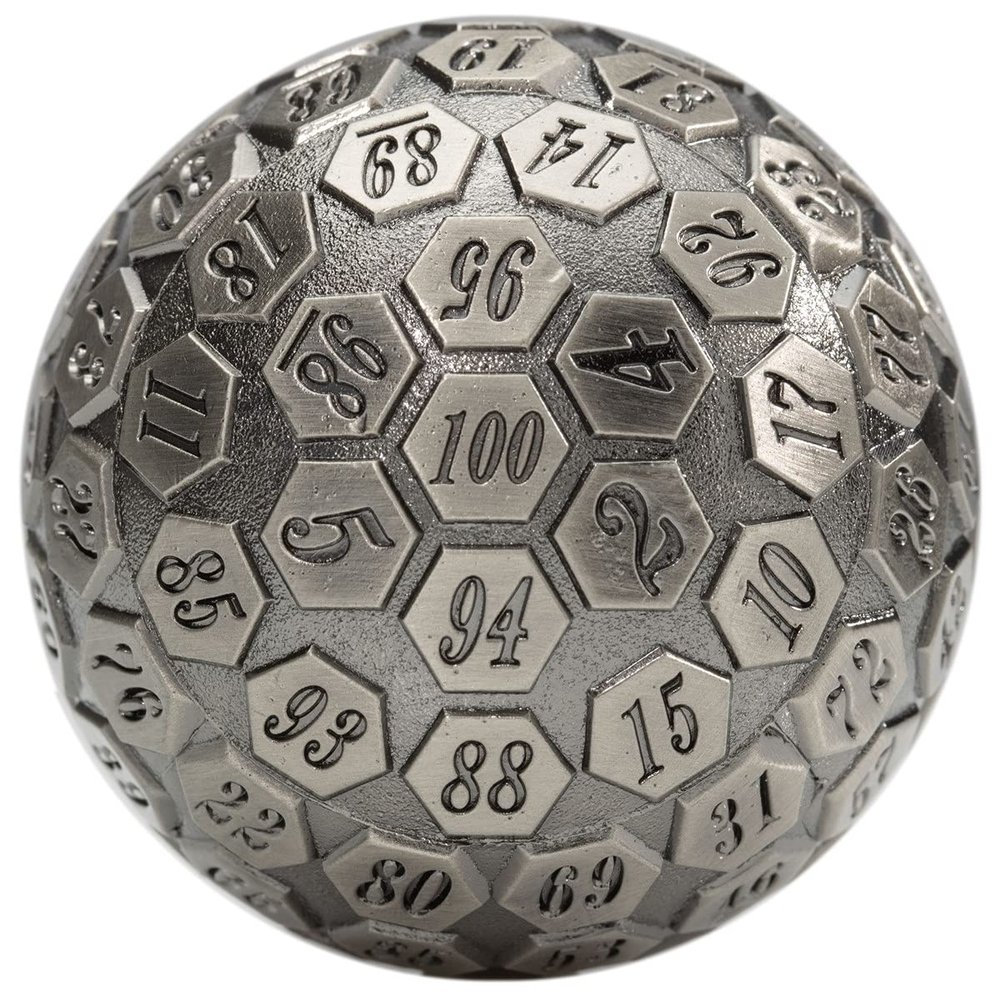 Predestined Fate 45mm 100 Sided Metal Fantasy Polyhedral Orb Dice - Choose from 4 Styles! (Ancient Silver)