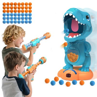 EagleStone Movable Dinosaur Shooting Toys for Boys  Electronic Target Practice with 2 Air Pump Guns, LCD Score Tracker, Sound Effects & 48 Foam Balls, for Kids 5 6 7 8 9