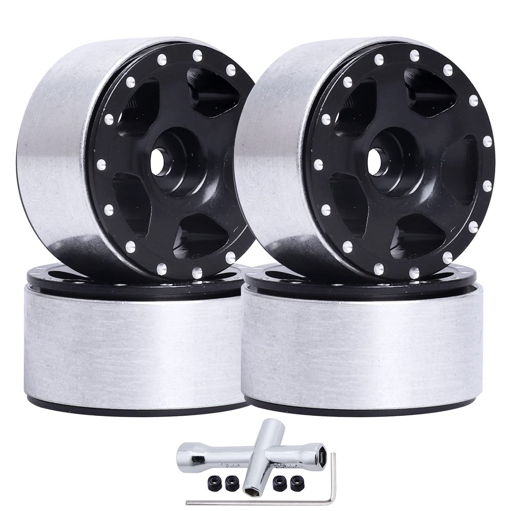 AllinRC Premium 1.0 Beadlock Wheels for RC Crawler Cars 1/24 Scale Axial SCX24 Gladiator Deadbolt Bronco C10 JLU AX24 Upgrade Parts, 4PCS