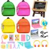 ENOCHT 27 Pcs 11.5 inch Doll School Accessories 4 Doll Backpack Bag with Zipper with Computers, Glasses, Blackboard, 7 Pcs Study Accessories 8 Pcs Stationery Sets 2 headsets view 1
