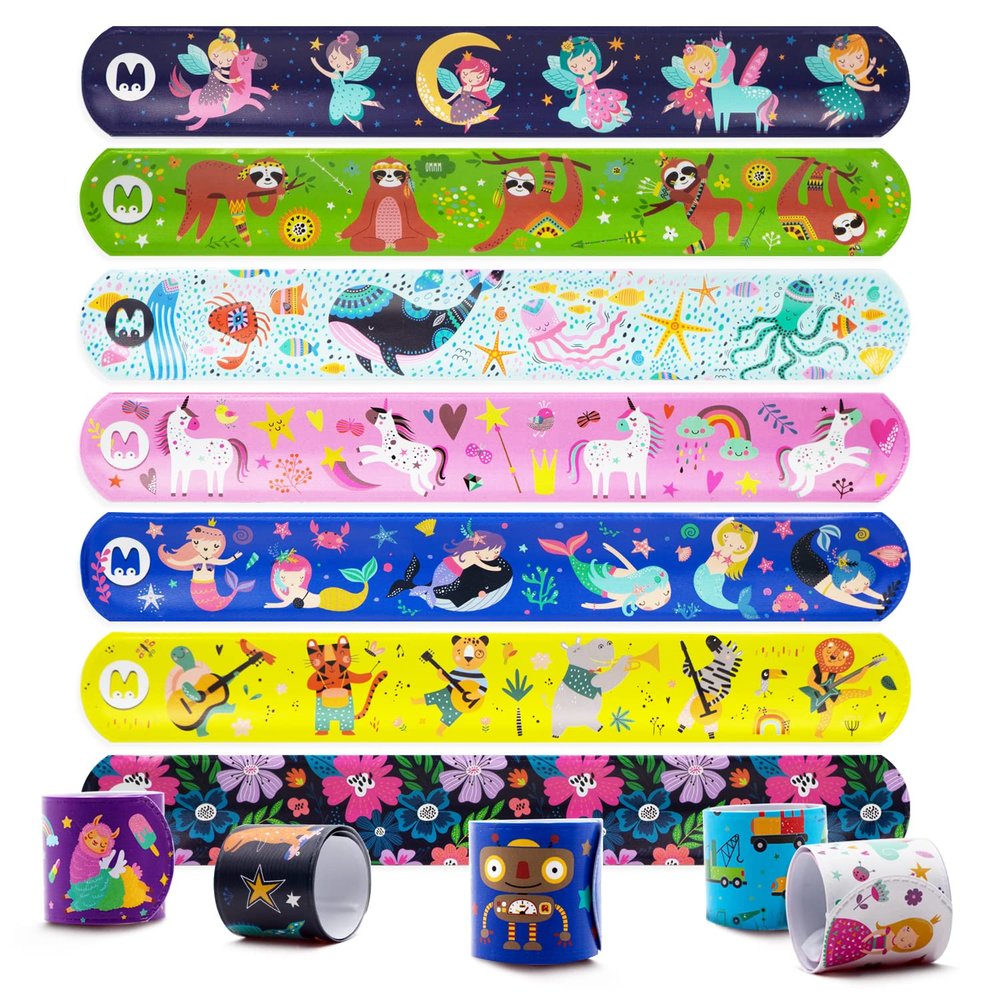 Magicat Premium Slap Bracelets - 12 Fun Snap Bracelets for Kids - Girls and Boys Birthday Party Gift, Classroom Prizes and Basket Stuffers - Slap Bracelets for Kids - Unicorn, Robot, Princess