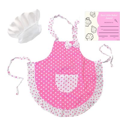 Girl Baking Outfit / Pink Apron/ White Chef Hat/ Certificate (3 Items) -for Real Cooking or Play (Toddler Apron)