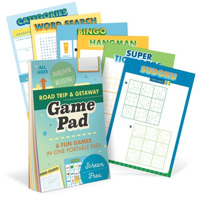 Knock Knock Roadtrip & Getaway On-The-Go Game Pad, Travel Car Activities for Kids, 6 Games (Sudoku, Super Tic-Tac-Toe, Hangman, Bingo, Word Search, Categories), 6 x 9-inches