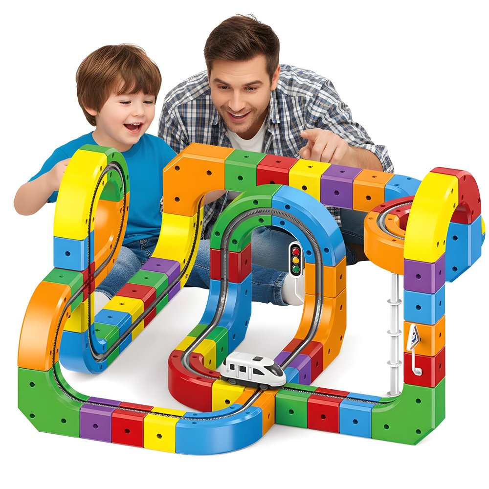 Electric Train Set Kids 123pc Flexible Track STEM Toy Ages 3-8