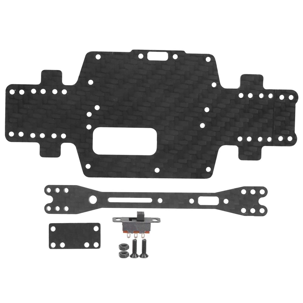 Dilwe Carbon Fiber Chassis Set, for 1/28 RC car, Like K969 / K979 / K989 / K999 / P929 / P939, incl. Switch, Screw, nut, etc., Black