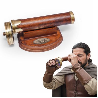 SaKeGa Handcrafted Wooden Kaleidoscope with Stand & Brass Accents - Detachable Dual Discs, Engraved Inventor Details - Antique Collectible Gift for Men, Women, Kids & Adults