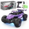 LARVEY 1:16 Scale Purple Remote Control Car, 20 Km/h High Speed Girls Remote Control Car Monster Vehicle with LED Headlights and Chassis Lights, RC Truck for Girls Boys and Adults view 1