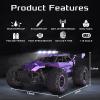 LARVEY 1:16 Scale Purple Remote Control Car, 20 Km/h High Speed Girls Remote Control Car Monster Vehicle with LED Headlights and Chassis Lights, RC Truck for Girls Boys and Adults view 2
