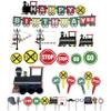 Havercamp Train Birthday Party Supplies: 7ft Happy Birthday Banner, Centerpiece, 12 Photo Props, 10 Cardboard Train Cutouts Decorations, 24 Party Picks view 1