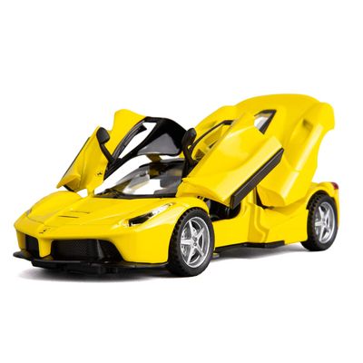 BDTCTK 1:32 Farrari Car Model Pull Back Car with Sound and Light for Kids Boy Girl, Metal Body Door Opened Yellow