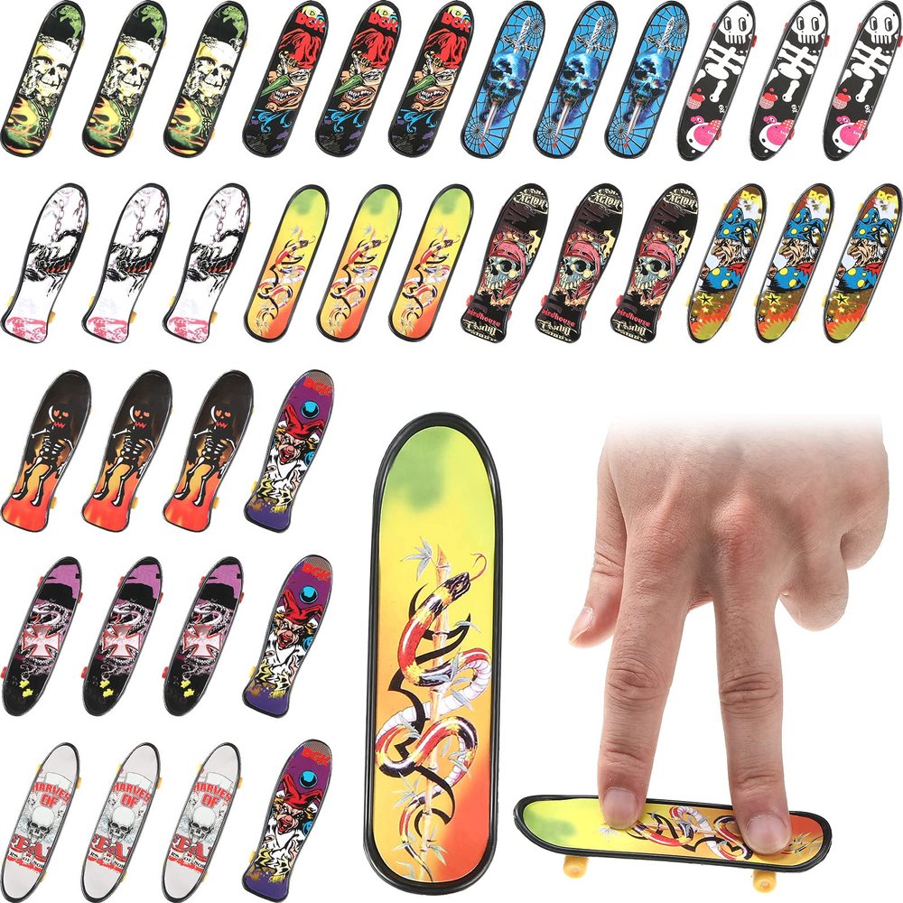 36 Pieces Mini Finger Skateboard Toy with Double Sided Pattern Valentines Day Gifts Creative Fingertip Movement Toys for Valentine Classroom Prizes Birthday Goodie Bag Stuffers
