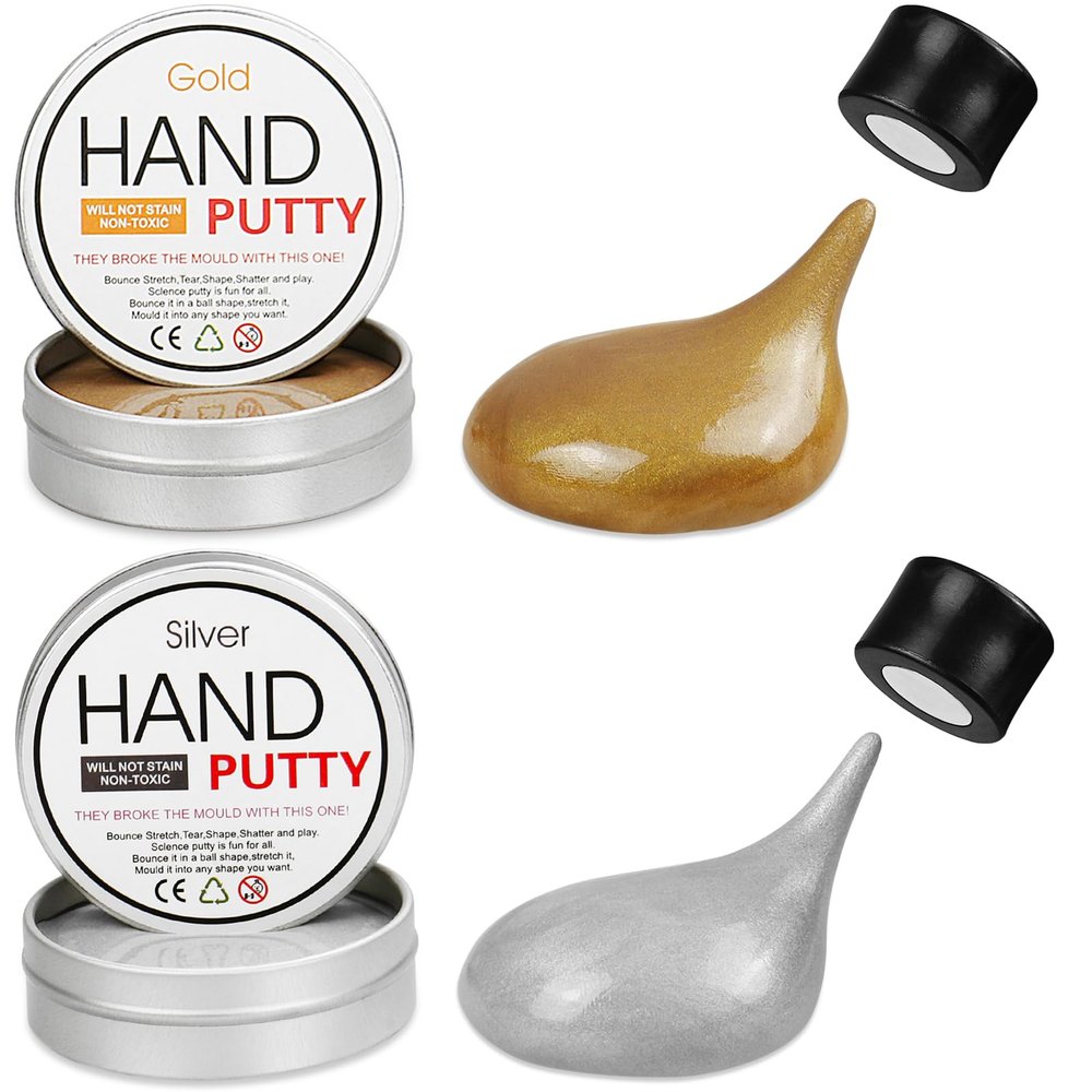 JOYPRO Magnetic Slime Putty, Magnetic Space Putty Slime with Upgraded Magnet Toys for Kids Adults, Fidget Toy Stress Reliever Puddy for Christmas Birthday Gifts Stocking Stuffers (2 Pack, Gold&Silver)