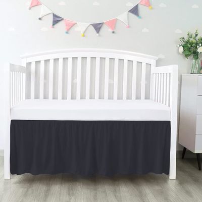 100% Egyptian Cotton, Nursery Crib Toddler (28" x 52" + 14") 800 Thread Count Crib Skirt Dust Ruffle, Bedding Skirts for Baby Boys or Girls, 14" Drop, Black Solid