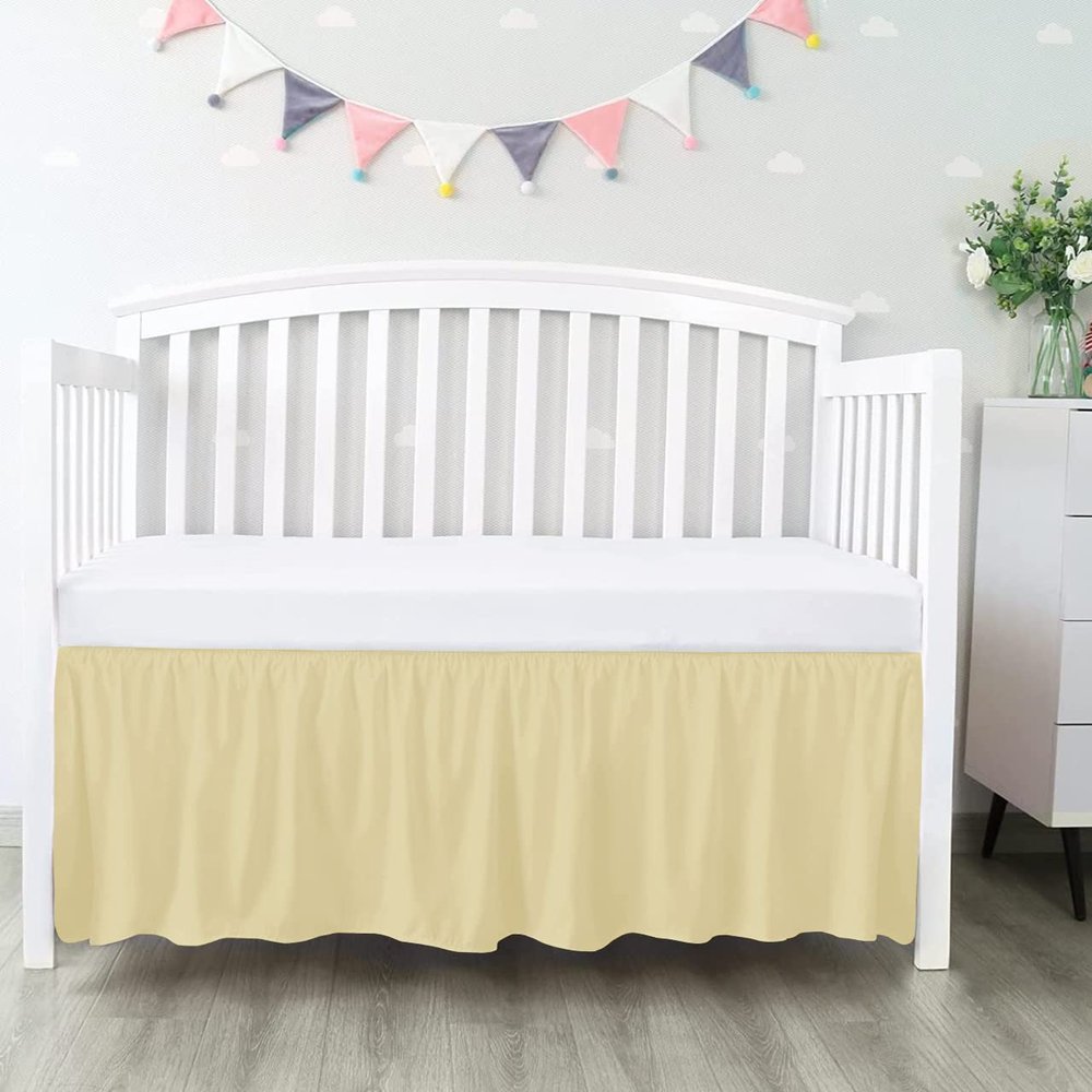 100% Egyptian Cotton, Nursery Crib Toddler (28" x 52" + 14") 800 Thread Count Crib Skirt Dust Ruffle, Bedding Skirts for Baby Boys or Girls, 14" Drop, Ivory Solid