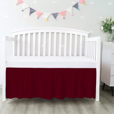 100% Egyptian Cotton, Nursery Crib Toddler (28" x 52" + 14") 800 Thread Count Crib Skirt Dust Ruffle, Bedding Skirts for Baby Boys or Girls, 14" Drop, Burgundy Solid