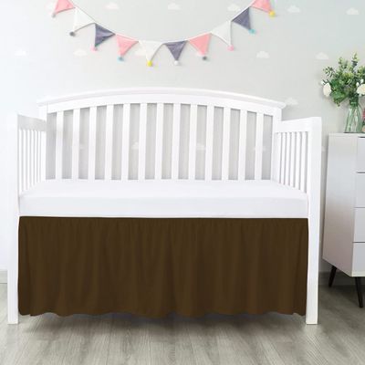 100% Egyptian Cotton, Nursery Crib Toddler (28" x 52" + 14") 800 Thread Count Crib Skirt Dust Ruffle, Bedding Skirts for Baby Boys or Girls, 14" Drop, Chocolate Solid